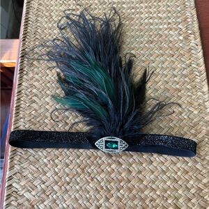 Elegant Black and Green Feather Headband